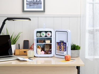 Subcold Ultra 10 litre grey mini fridge with cold snacks and drinks inside